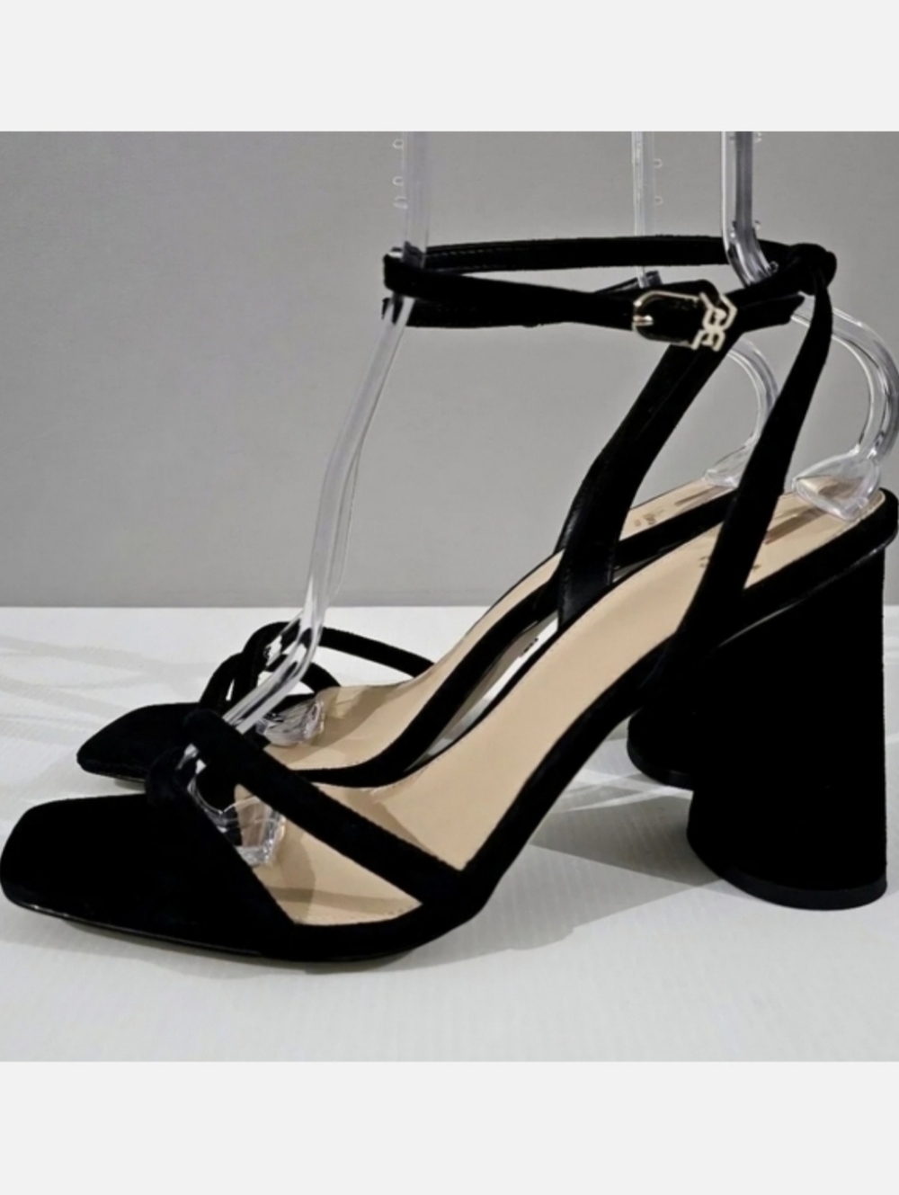 Sam Edelman Kia Black Suede Block Heel Sandals Women 11 Strappy Ankle Strap